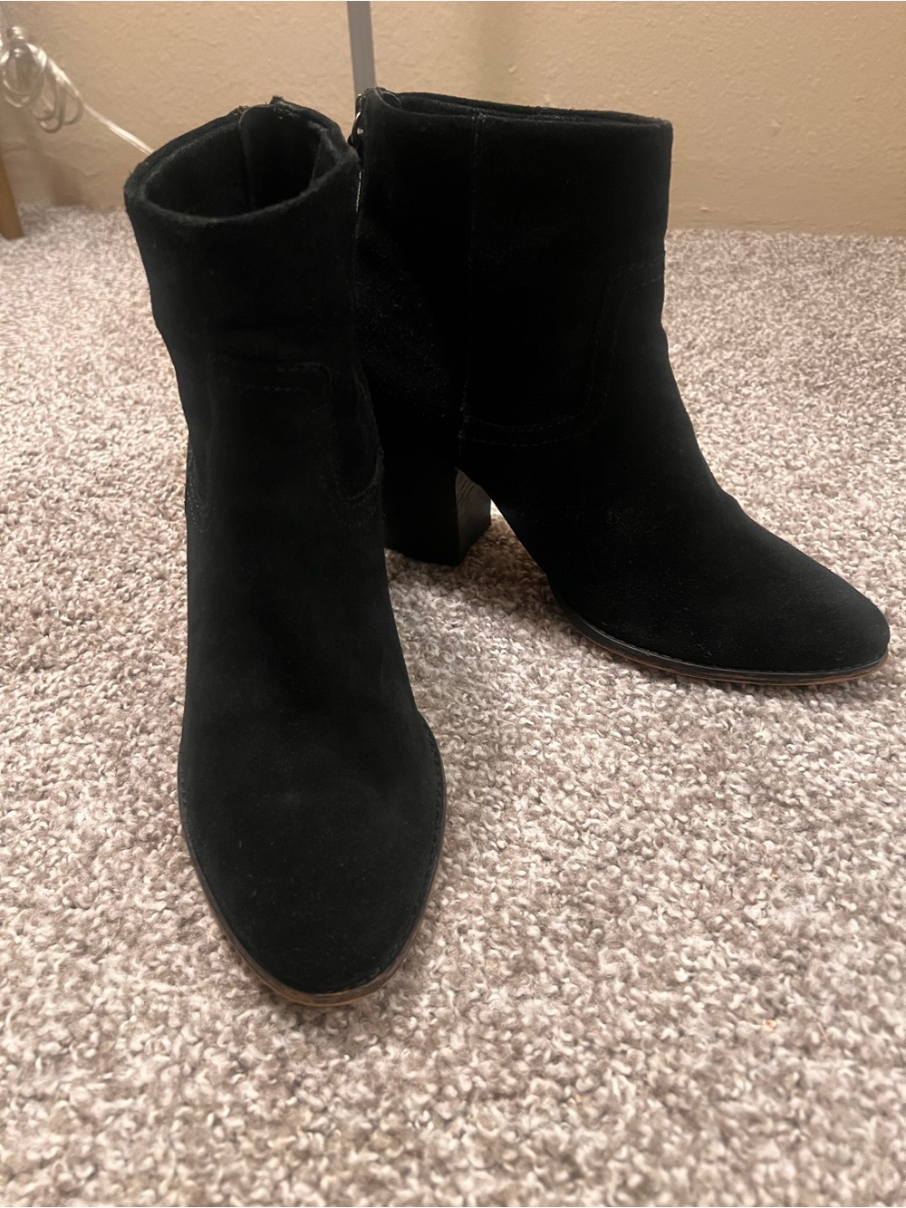 Black Suede Block Heel Ankle Boots - Women
